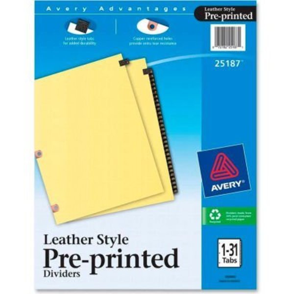 Avery Dennison Avery Black Leather Daily Tab Divider, Printed 1 to 31, 8.5"x11", 31 Tabs, White/White 25187